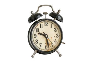 Vintage Alarm Clock with Black Case and Rusty Face