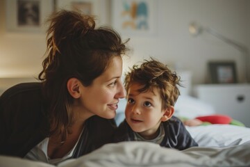 Caucasian mother bedroom photography furniture.