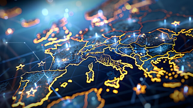 mapa tecnolog&iacute;a blockchain con concepto de conexi&oacute;n