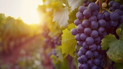 Fototapeta premium Grapes on a vine A close look at grape cultivation