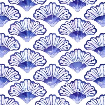Tile pattern of shell backgrounds porcelain blue.