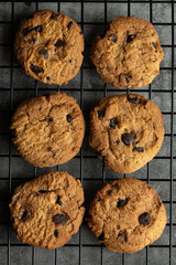Freshly baked chocolate chip cookies.