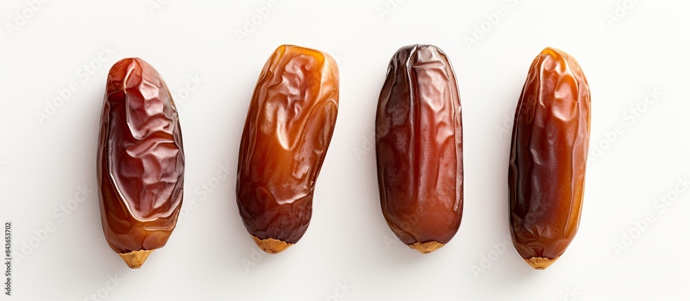 Poster Top view of three dates on white background. copy space available