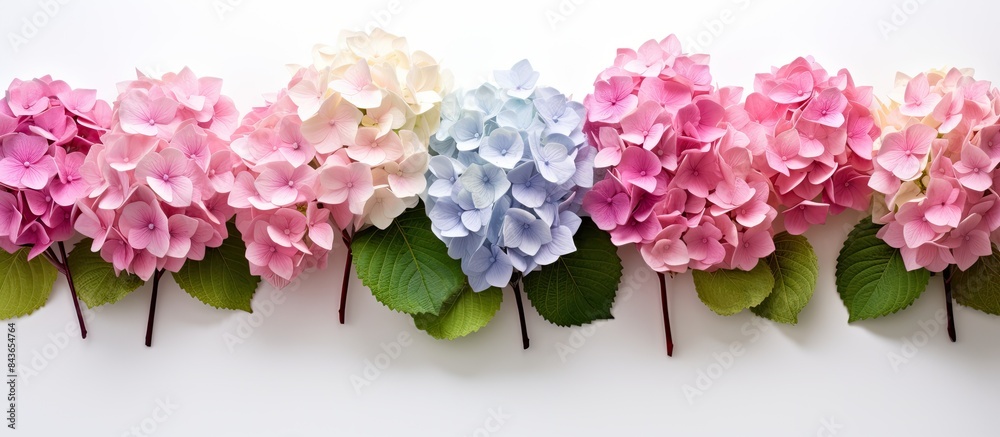 Poster a copy space image of hortensia flowers set against a plain white backdrop