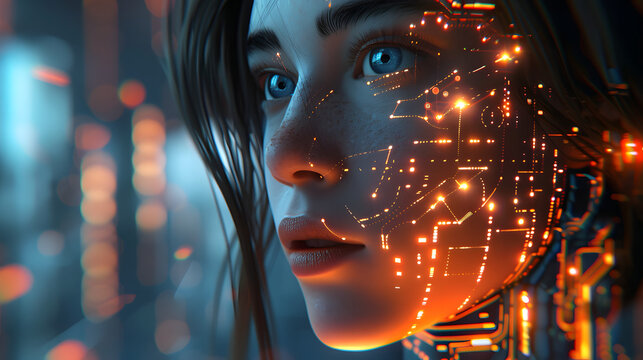 concepto de inteligencia artificial personificada en una mujer joven