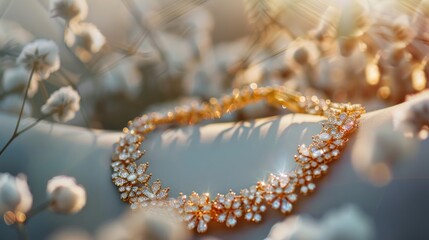 The necklace placed on a white background