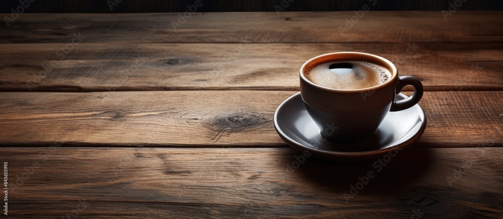 Aufkleber a cup of coffee is placed on the table. copy space available