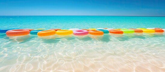 Obraz premium some of swim rings or swim tubes on a beach. copy space available