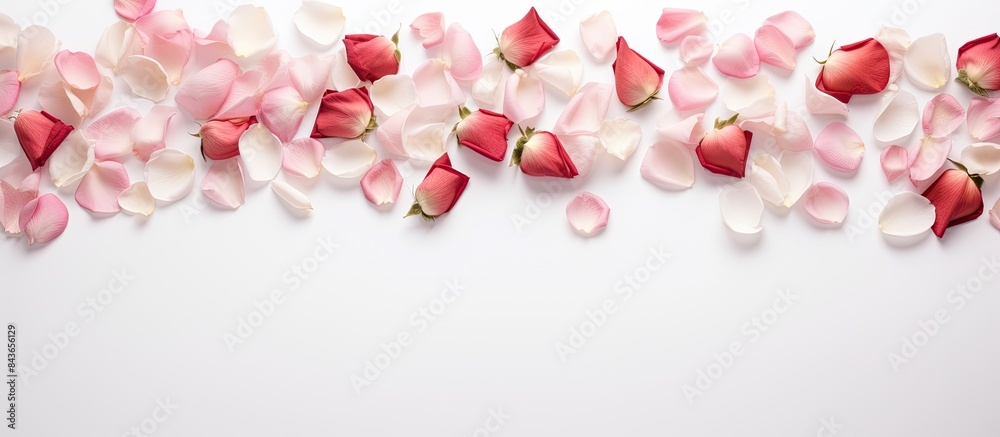Poster a beautiful copy space image of a rose and rose petal frame displayed against a white background