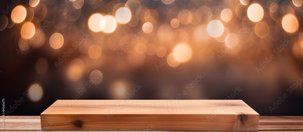 Fototapete the background is an empty wooden board and a wall of blurred bokeh lights for product demonstration