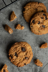 Freshly baked chocolate chip cookies.