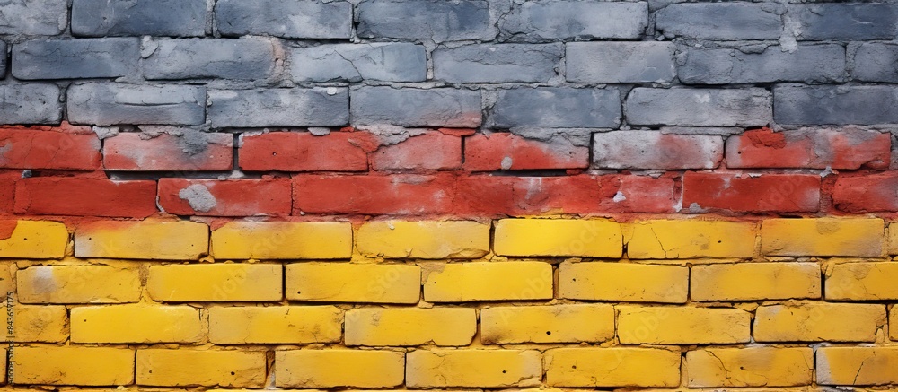 Leinwandbilder brick wall with a vibrant color palette of yellow grey and red serving as a textured background with