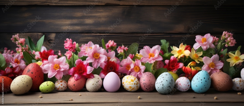 Aufkleber happy easter celebrate with a delightful display of easter eggs adorned with blooming spring flowers