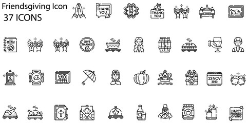 Set of friendsgiving icons. Line art style icons bundle. vector illustration
