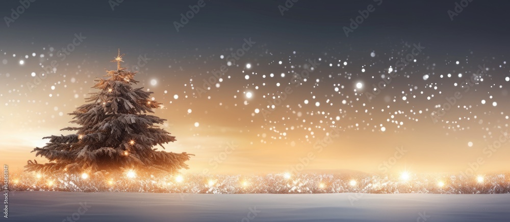 Aufkleber Christmas background with xmas tree and sparkle bokeh lights on wooden canvas background Merry christmas card Winter holiday theme Happy New Year Space for text Happy Holidays. copy space available