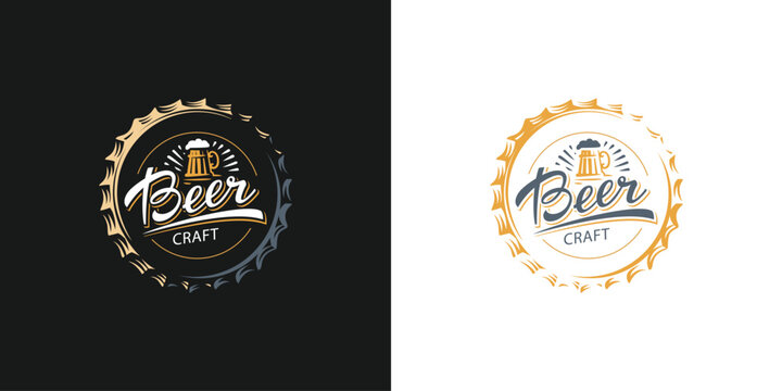 Craft Beer glass and malt Brewery label logo design vector in trendy modern cartoon line style illustration. Liquor logo for pub and bar club