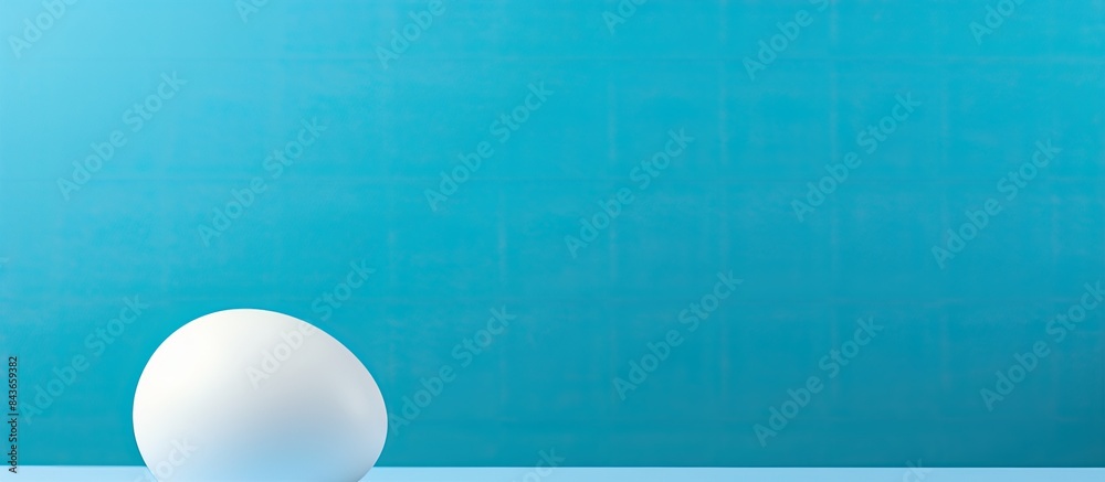 Poster white egg shell on bright blue background minimal easter concept. copy space available