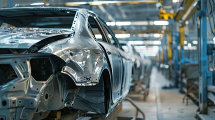 Efficiency in Action: The Dynamic Stages of Car Assembly Process Captured with High Detail and Teamwork Emphasis