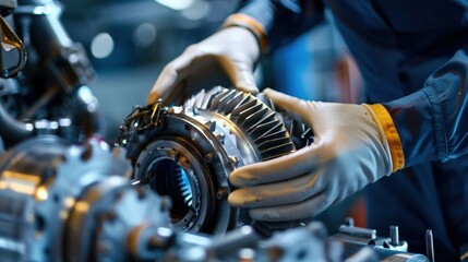 Skilled Aerospace Engineer Repairing Aircraft Parts with Precision and Care