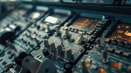 Advanced Aerospace Engineering: Detailed Shots of Intricate Aircraft Control Panels and Instruments