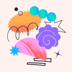 Vector set of artistic patches,doodles and stickers with copy space for text.Modern design elements with abstract textures for banners,social media marketing,branding,packaging, covers, prints