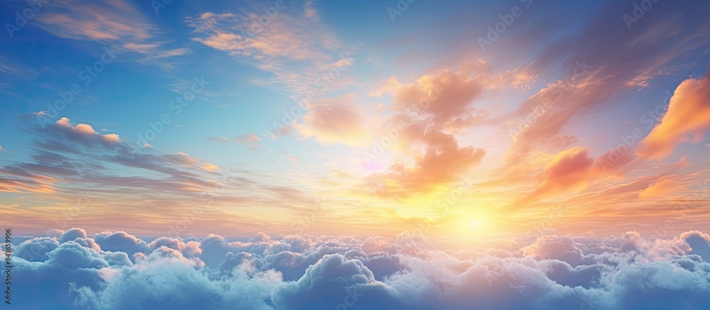 Poster the vibrant sky background is filled with drifting clouds carried by the wind while the sun s rays p