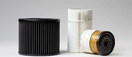 Old and new oil filter isolated on white background Copy space