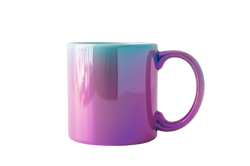 A blue and purple ceramic mug sits alone on a white background, ready for a hot cup of tea or coffee