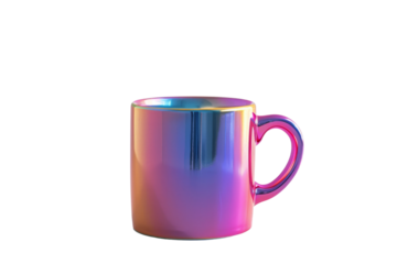 A blue and purple ceramic mug sits alone on a white background, ready for a hot cup of tea or coffee