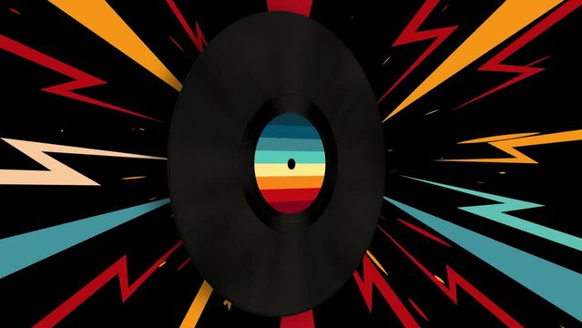 Spinning vinyl discs on simple colors background. Seamless looping footage.Old technology. Retro design. 3D animation of music record rotating. Loop animation. Retro music vintage, Synthwave style