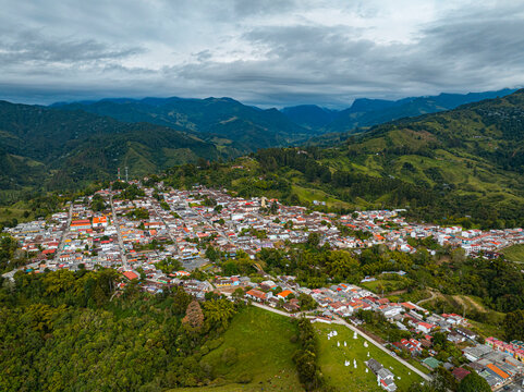Salento city from drone - Andes in Colombia