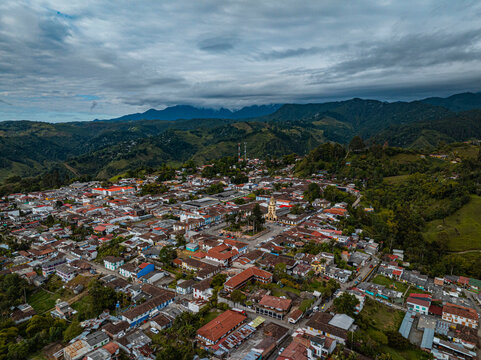 Salento city from drone - Andes in Colombia