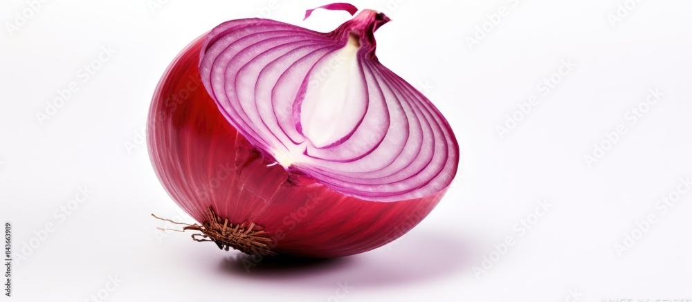 Poster red onion isolated on white background. copy space available