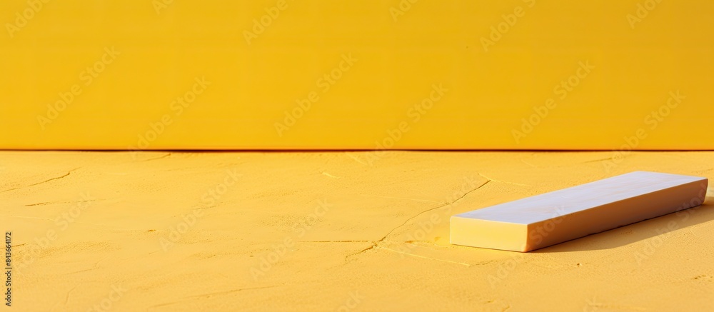 Poster yellow chalk for drawing on a yellow background with copy space for add text broken piece of chalk f