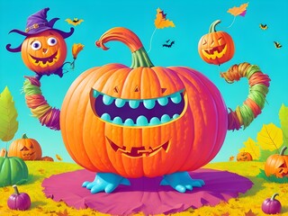 Fototapeta premium Halloween pumpkin funny monster