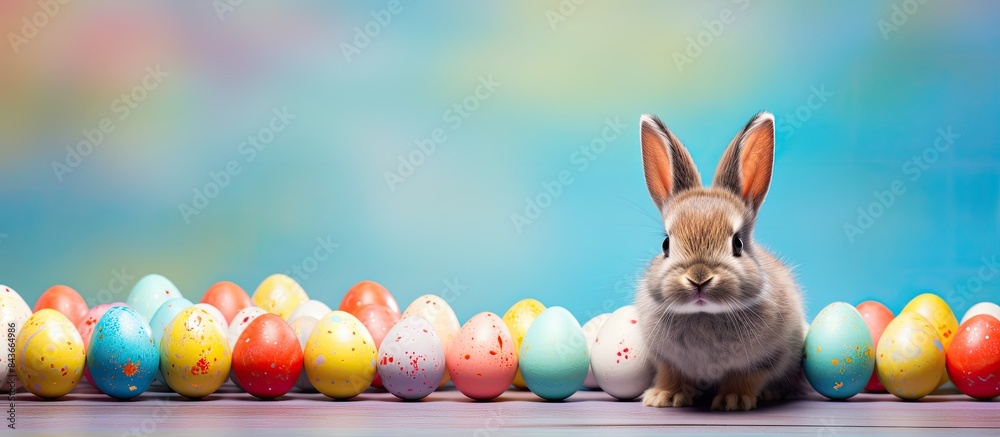 Aufkleber colorful easter themed composition with a charming bunny and eggs set against a vibrant background c