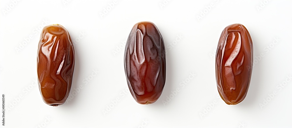 Poster Top view of three dates on white background. copy space available