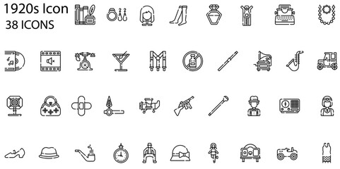Set of 1920s icons. Line art style icons bundle. vector illustration
