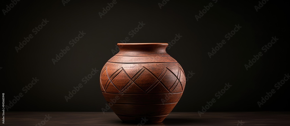 Poster the brown earthenware jar isolated on black background closeup retro handicraft in natural light con