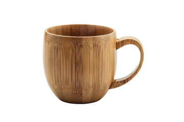 Wooden mug, possibly for coffee or tea, sits alone on a white background