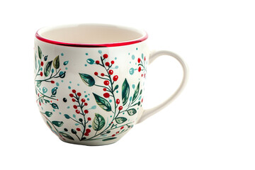 Floral Ceramic Mug with Red Rim