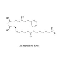 Obraz premium Latanoprostene bunod flat skeletal molecular structure Prostaglandin Analogue drug used in Glaucoma treatment. Vector illustration scientific diagram.