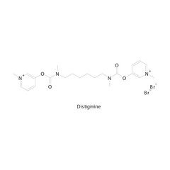 Distigmine flat skeletal molecular structure Acetylcholinesterase inhibitor drug used in Myasthenia gravis treatment. Vector illustration scientific diagram.