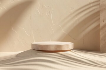 Premium Background for cosmetic products of natural beige color Stone podium on the sand background