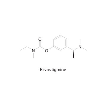 Rivastigmine&nbsp; flat skeletal molecular structure Acetylcholinesterase inhibitor drug used in Alzheimer's disease treatment. Vector illustration scientific diagram.