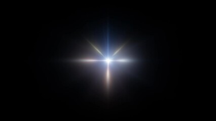 Abstract loop center glow blue stars streaks optical light lens flares flickering animation on black background.4K seamless loop dynamic kinetic bright star light