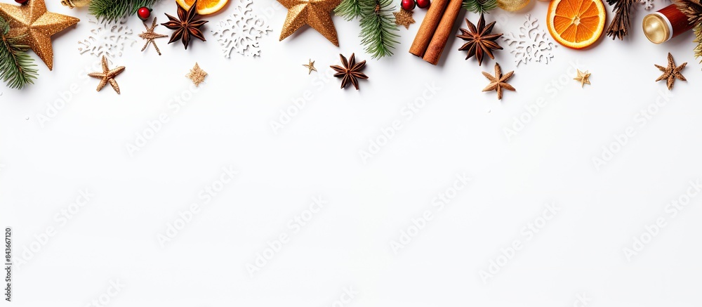 Poster a festive composition for the christmas holiday featuring christmas decorations against a white back