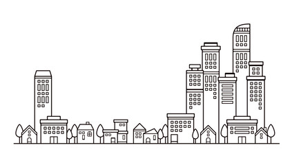 Obraz premium 都会のビルと街並みのシンプルな線画のかわいい背景イラスト