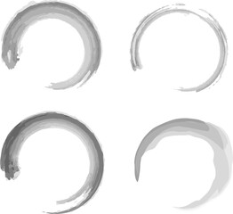 Paint Brush. Vector brush set. Elements of grunge design. Painted inked circular stripes. Creative isolated round spots. A group of abstract grunge sketches for teaching design or decorating graphic a