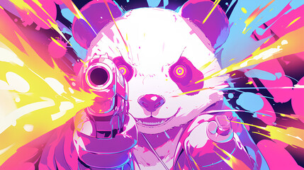 a panda shooting fire, cool pose